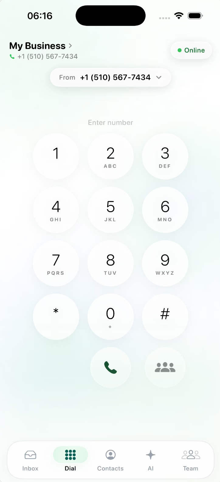 Solvea app dialer calling from the business number