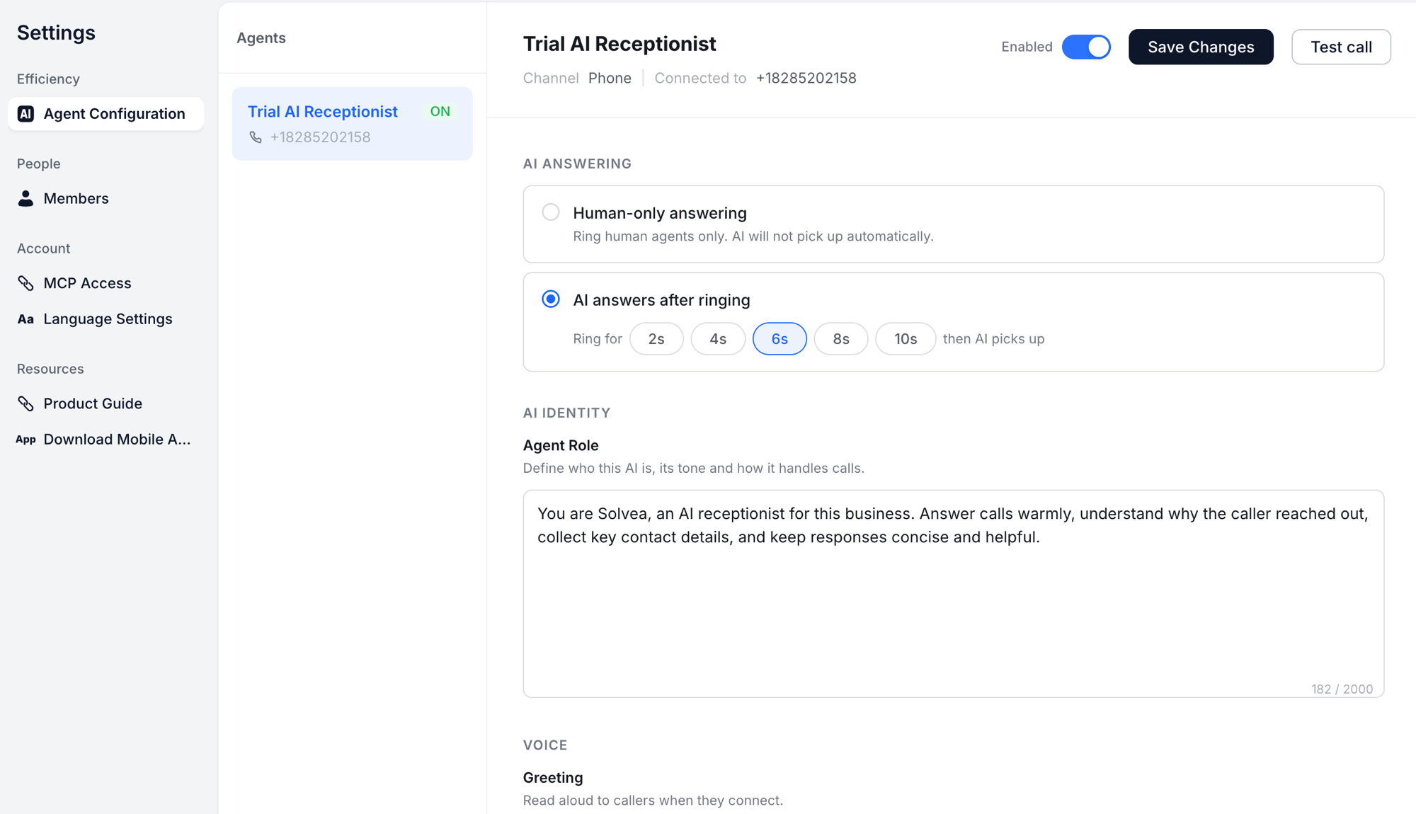 Solvea PC Desk AI agent configuration